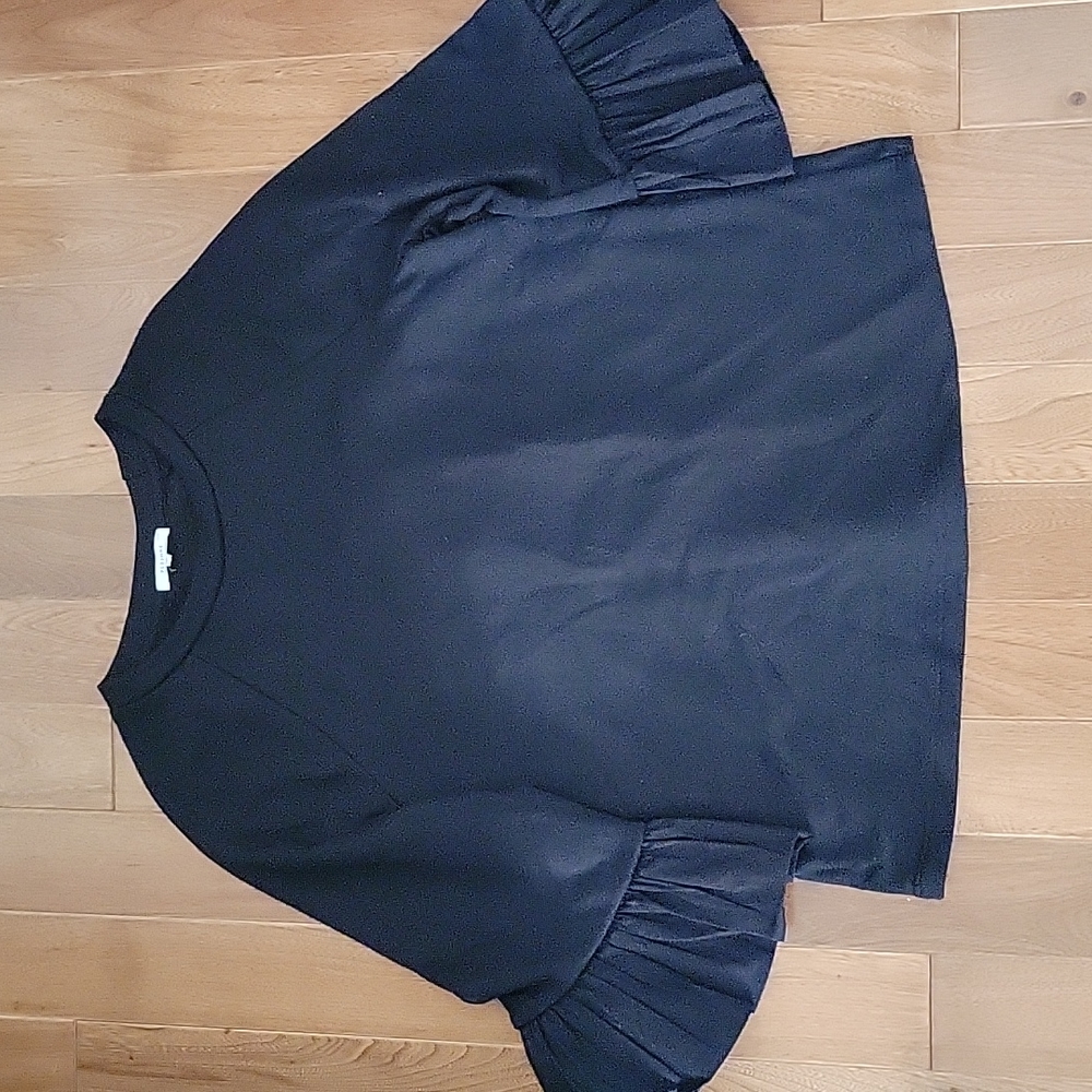 Pleione black sweatshirt pleated back top small
